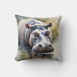 Coussin Hippo de l'aquarelle de la faune