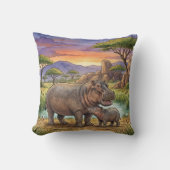 Coussin Hippo Mama And Calf Safari Animals  (Recto)