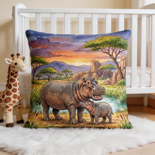 Coussin Hippo Mama And Calf Safari Animals 