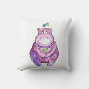 Coussin Hippo mignon violet blanc