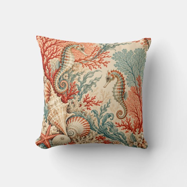 Coussin Hippocampe Corail Botanique Côtière (Recto)