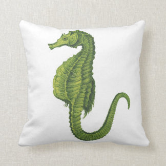 Coussin Hippocampe de vert de chaux sur le carreau blanc