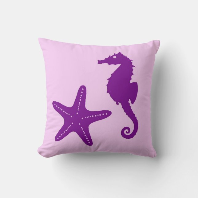 Coussin Hippocampe et étoiles de mer - améthyste et (Recto)