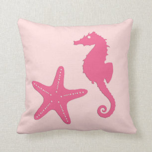 Coussin Hippocampe et étoiles de mer - rose de corail