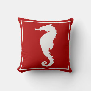 Coussin Hippocampe rouge et blanc déco marine de plage à m