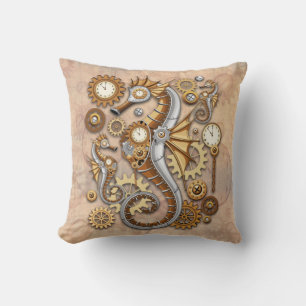 Coussin Hippocampe Steampunk Art Suréaliste Vintage