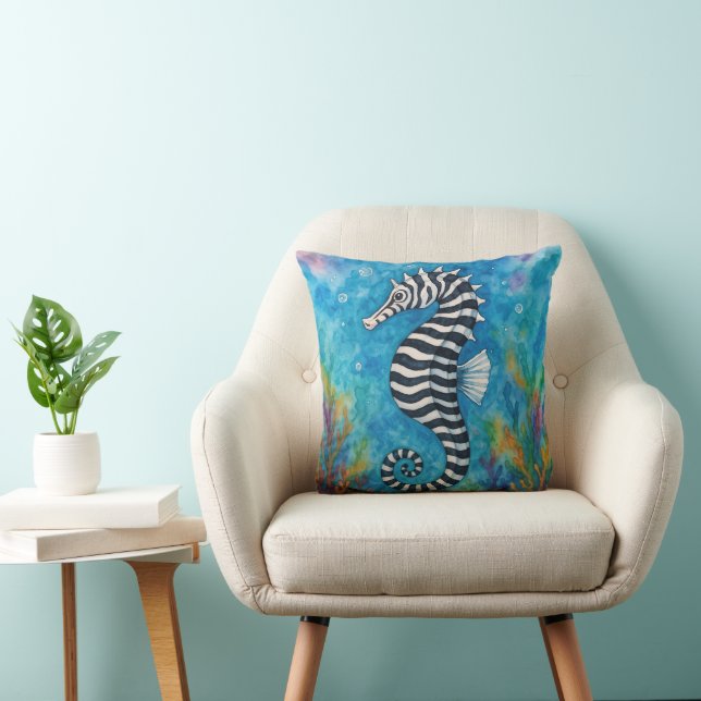 Coussin Hippocampe zèbre à l'aquarelle (Chaise)