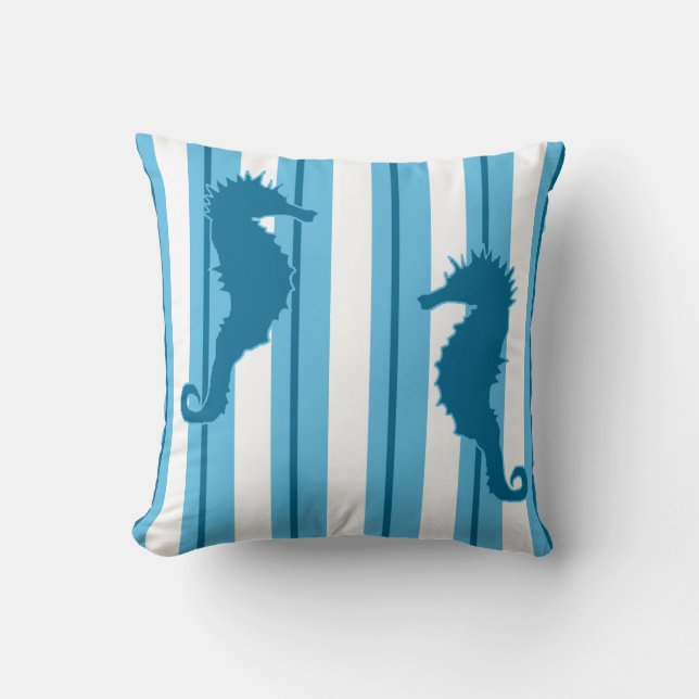 Coussin Hippocampes et Rayures aux Couleurs de l'Océan (Recto)