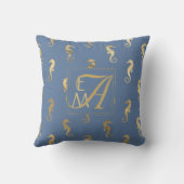 Coussin Hippocampes Monogrammes Décor Doré Bleu Elégant (Verso)