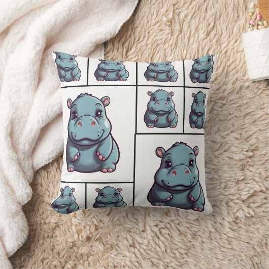 Coussin Hippopotame bleu imprimé (Couverture)