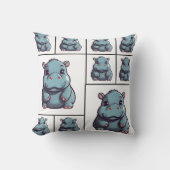 Coussin Hippopotame bleu imprimé (Recto)