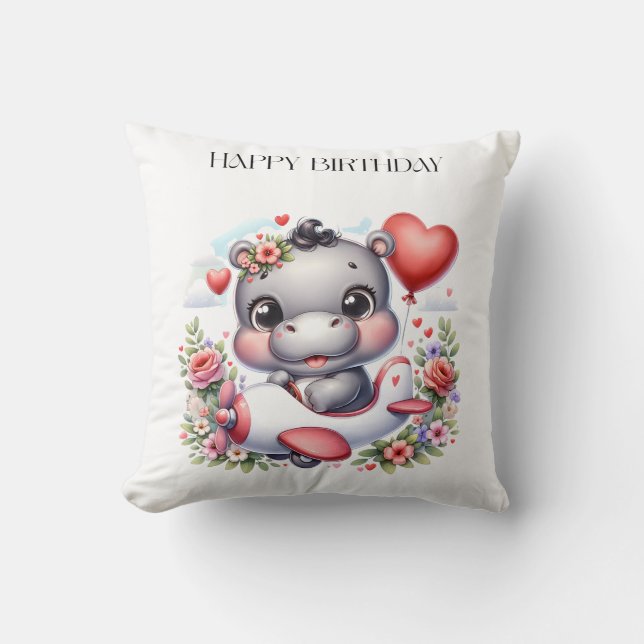 Coussin Hippopotame mignon dans un avion en forme de cœur (Recto)