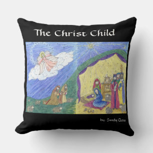 Coussin Histoire de la Nativité Poème devant, scène de la