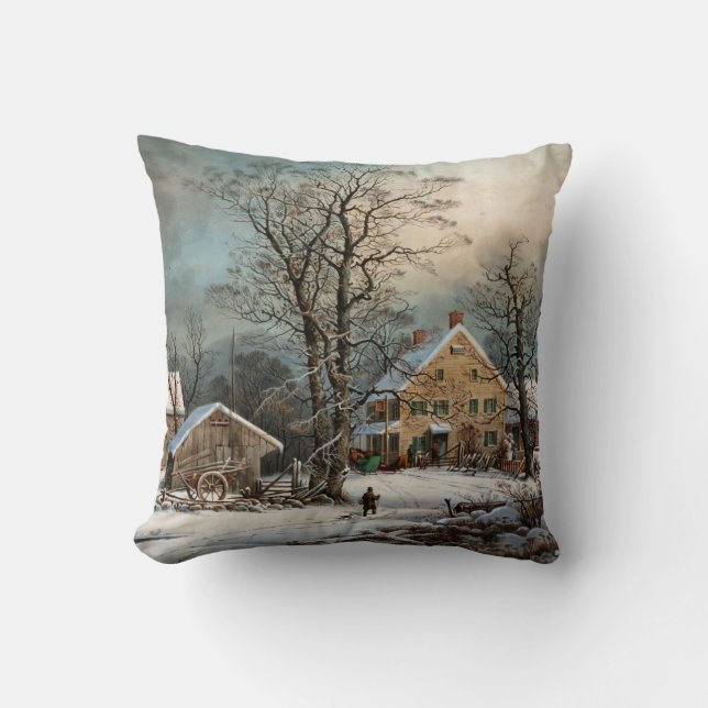 Coussin Hiver dans le pays, un matin froid (Recto)