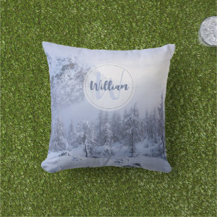 Coussin Hiver merveilleux brouillard épinette forêt neige