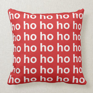 Coussin Ho-Ho-Ho Blanc sur Noël rouge