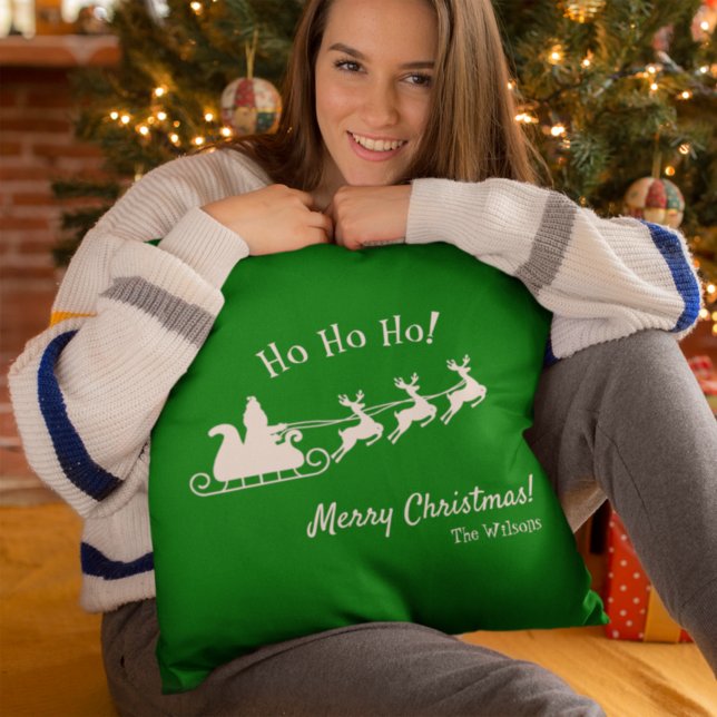 Coussin Ho Ho Ho Joyeux Noël avec Père Noël, Vert (Créateur téléchargé)