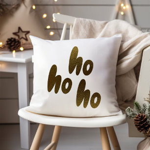 Coussin Ho Ho Ho   Typographie or Noël minimaliste