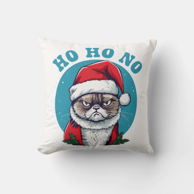Coussin Ho ho non - drôle de chat grumpy santa (Recto)