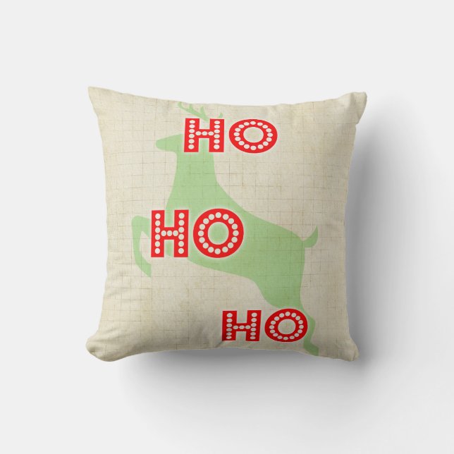 Coussin ho ho rennes rouge vert noël (Recto)