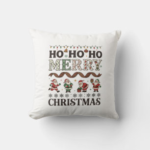 Coussin Ho Joyeux Noël Ruban à Carreaux de Père Noël