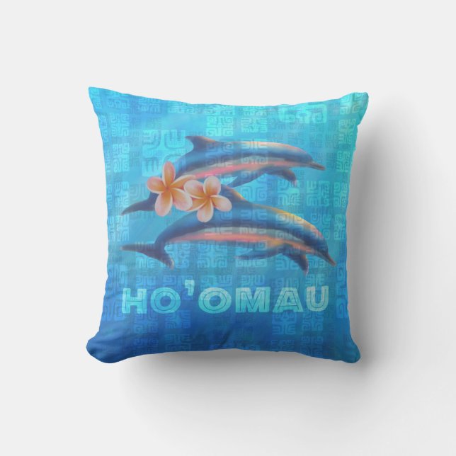 Coussin HO’OMAU - Collage primitif des dauphins hawaïens (Recto)