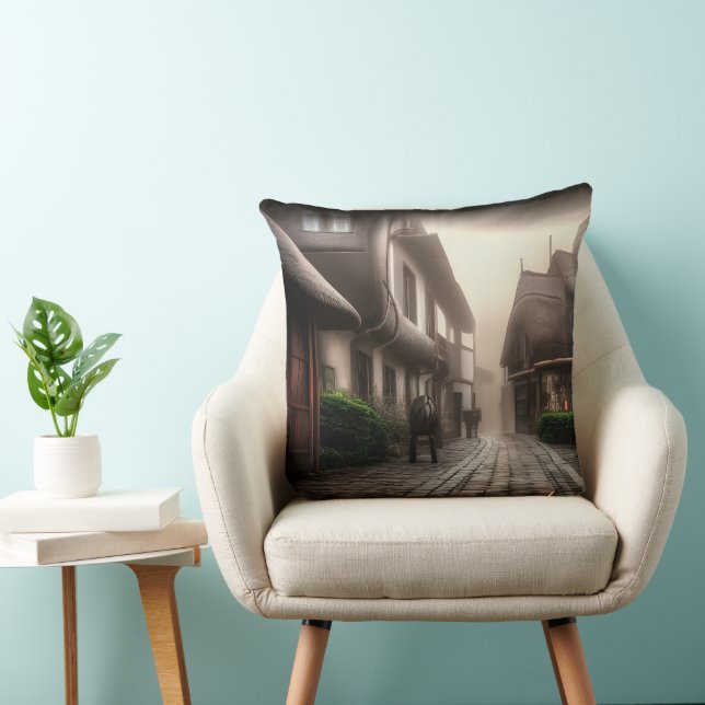 Coussin Hobbiton du centre-ville le jour du Foggy (Chaise)