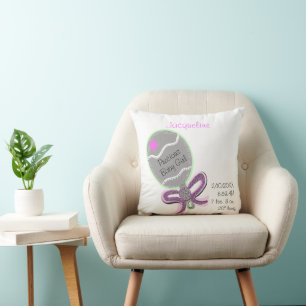 Coussin Hochet bébé argent Ruban rose étoile PERSONNALISER