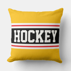 Coussin HOCKEY Rouge vif Jaune Orange Noir Rayures