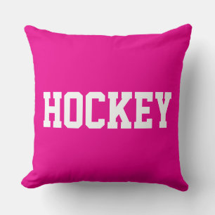 Coussin HOCKEY Texte Blanc Athlétique Sur Rose Clair Gras