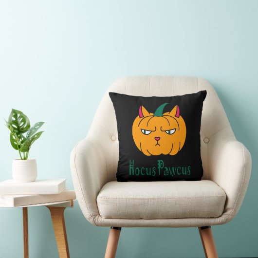 Coussin Hocus pawcus Halloween citrouille ginger cat magie (Chaise)