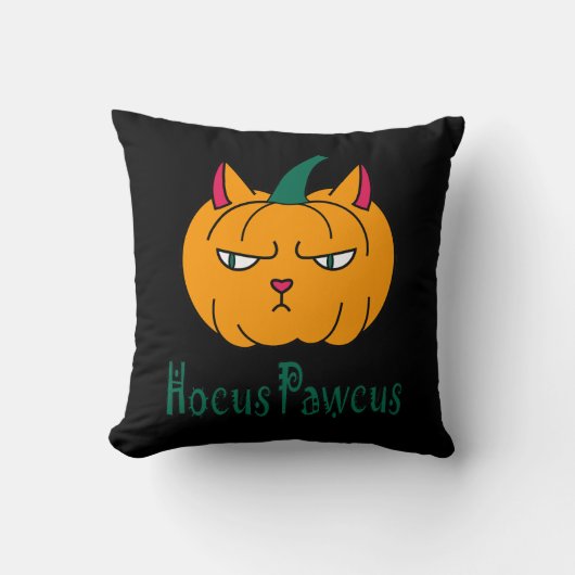 Coussin Hocus pawcus Halloween citrouille ginger cat magie (Recto)