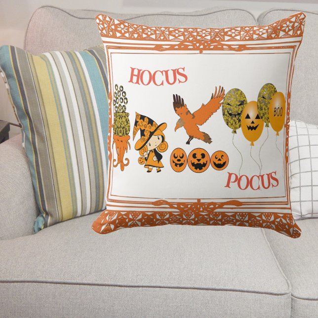 Coussin Hocus Pocus Magic Cauldron errant Sorcière Corbeau (Hocus Pocus Magic Cauldron Wandering Witch Raven Throw Pillow)