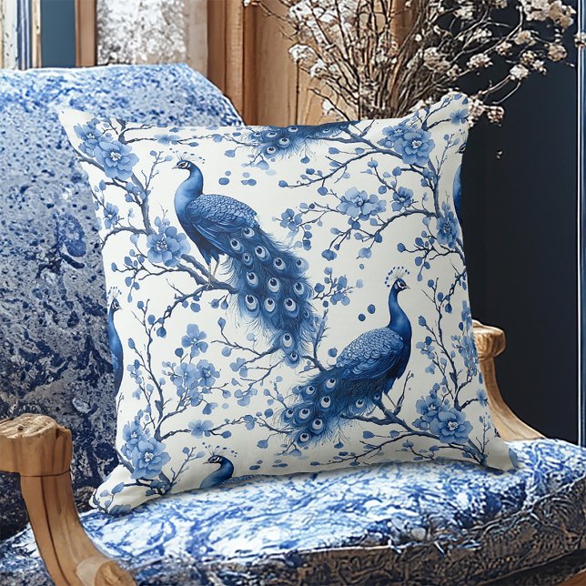 Coussin Hollandais Delft Vintage Floral Peacock (Créateur téléchargé)