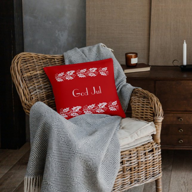 Coussin hollies blanches en rouge - Dieu Jul (Créateur téléchargé)