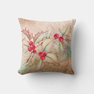 Coussin Holly Berries sur Peach