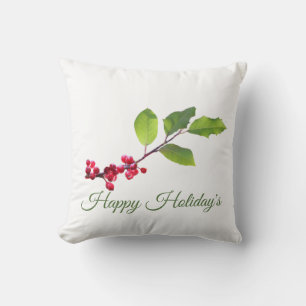 Coussin Holly branche heureux vacances Throw Pillow