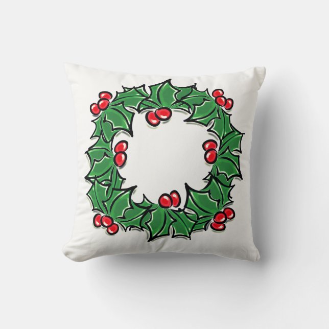 Coussin Holly Feuilles, Holly Berries, couronne de Noël (Recto)