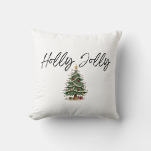 Coussin Holly Jolly Calligraphy with Vintage Christmas Tre