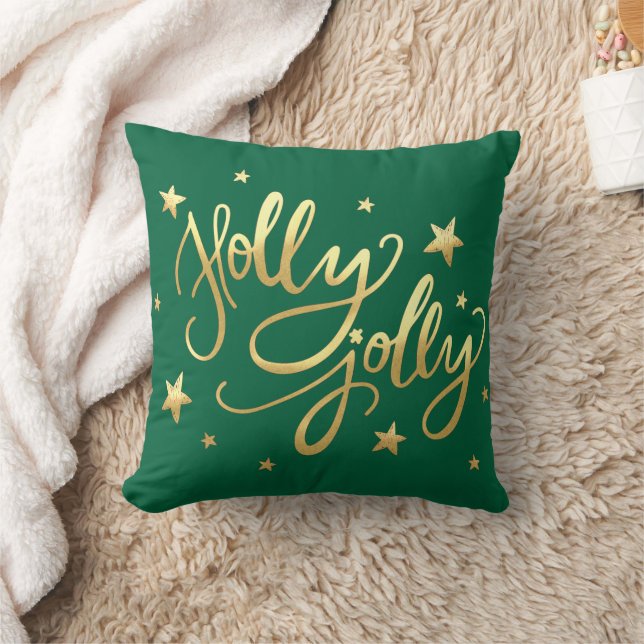 Coussin Holly Jolly | Élégant Gold Faux Foil Script Vert (Couverture)