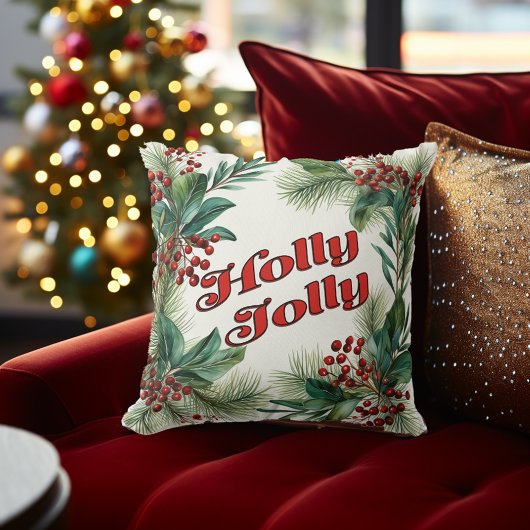 Coussin "Holly Jolly" Script décoratif de Noël & Holly