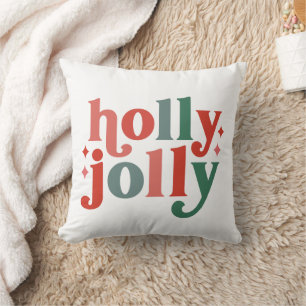 Coussin Holly Jolly - Typographie des Fêtes Rétro