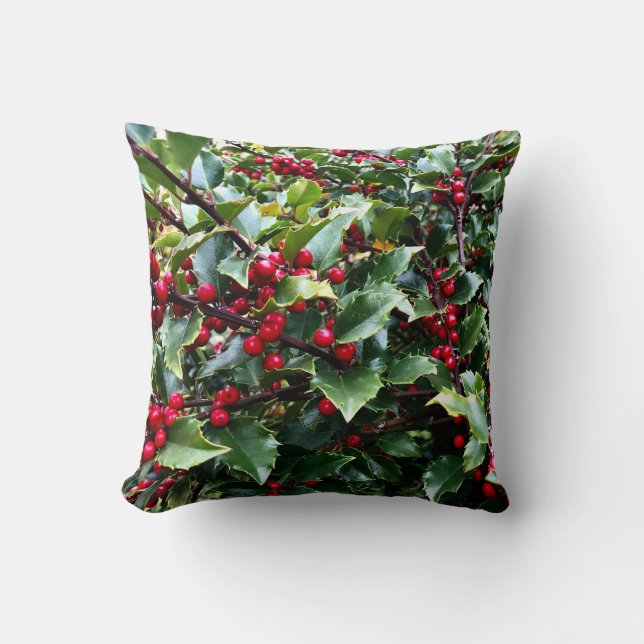 Coussin Holly leaves and Berries Christmas botanical (Recto)