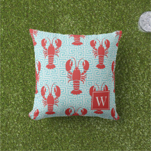 Coussin Homard Prépa Clé Grecque Rouge & Turquoise Monogra