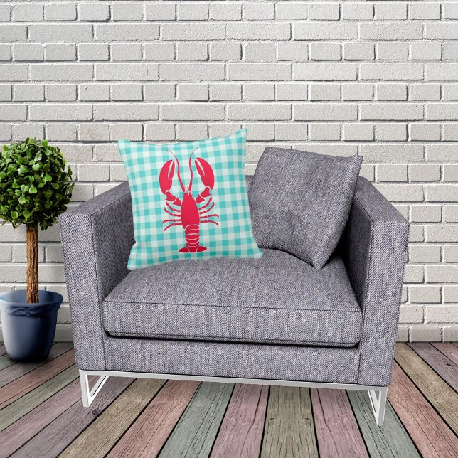 Coussin Homard sur En vichy bleu (Créateur téléchargé)