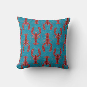 Coussin Homard tribal rouge sur bleu marine