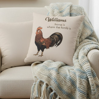 Coussin Home Is Where Family Is Rooster Decorative Pillow