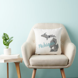 Coussin Home State Michigan Floral Plein Silhouette
