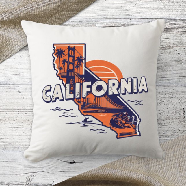 Coussin Home State Retro Color Californie (Créateur téléchargé)