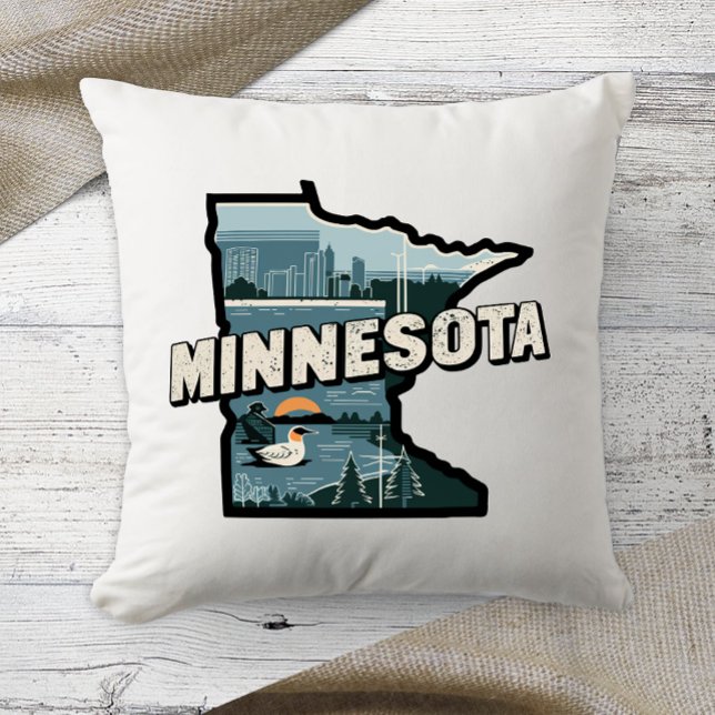 Coussin Home State Retro Color Minnesota (Créateur téléchargé)